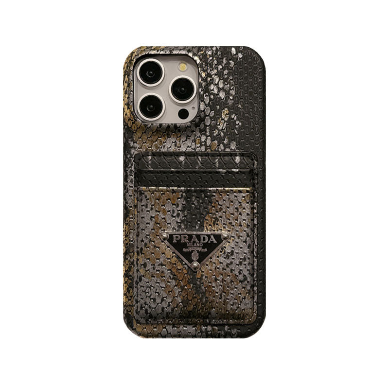 Funda de cuero serpentina PR para teléfono con tarjetero