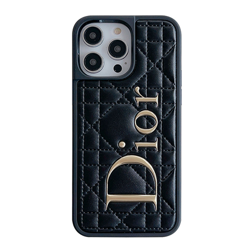 Luxuriöse GOLD LOGO LEDER IPHONE HÜLLE