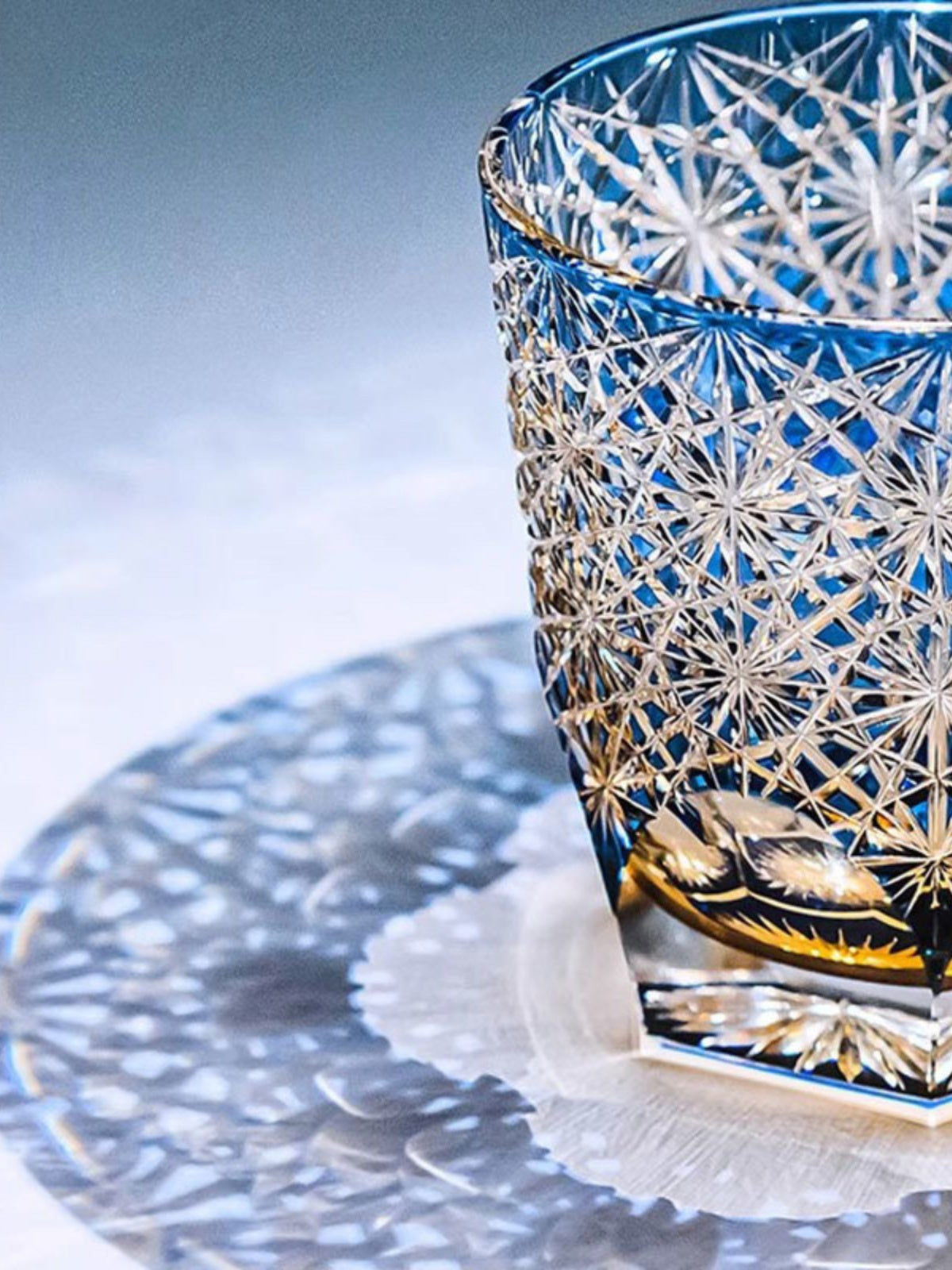 Kirikoya™ Blue Daisy Edo Kiriko Glass Cup