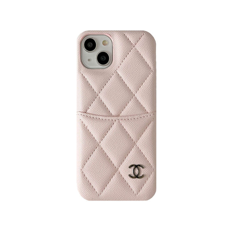 LEATHER CC IPHONE CASE WITH CRAD HOLDER PINK