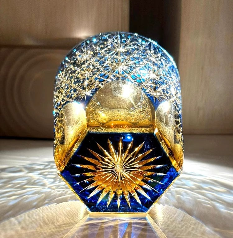Kirikoya™ Blue Daisy Edo Kiriko Glass Cup