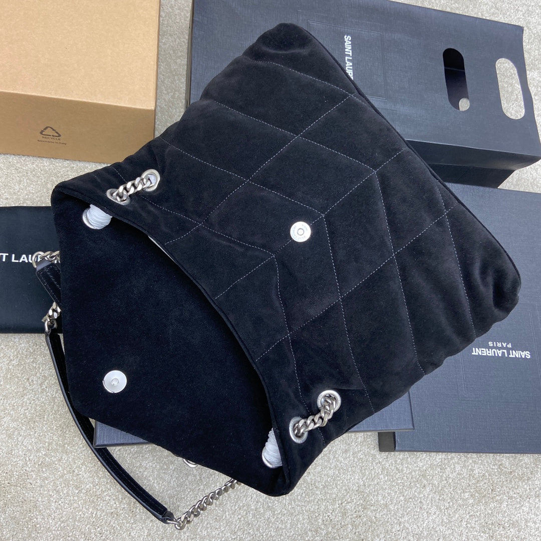 YSL Puffer Suede Black - 29x17x11cm