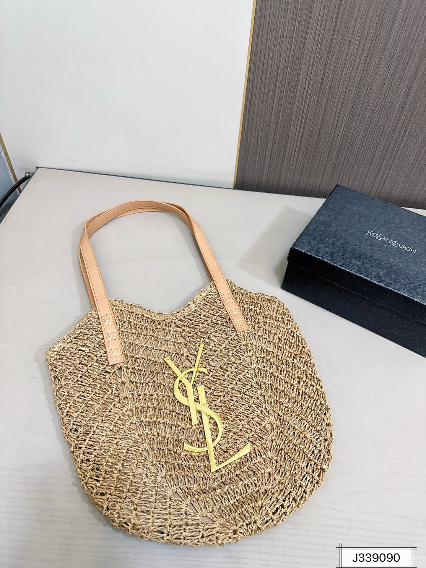 YSL SAINT LAURENT Vacation Casual Raffia Woven Tote Bag 35x32cm