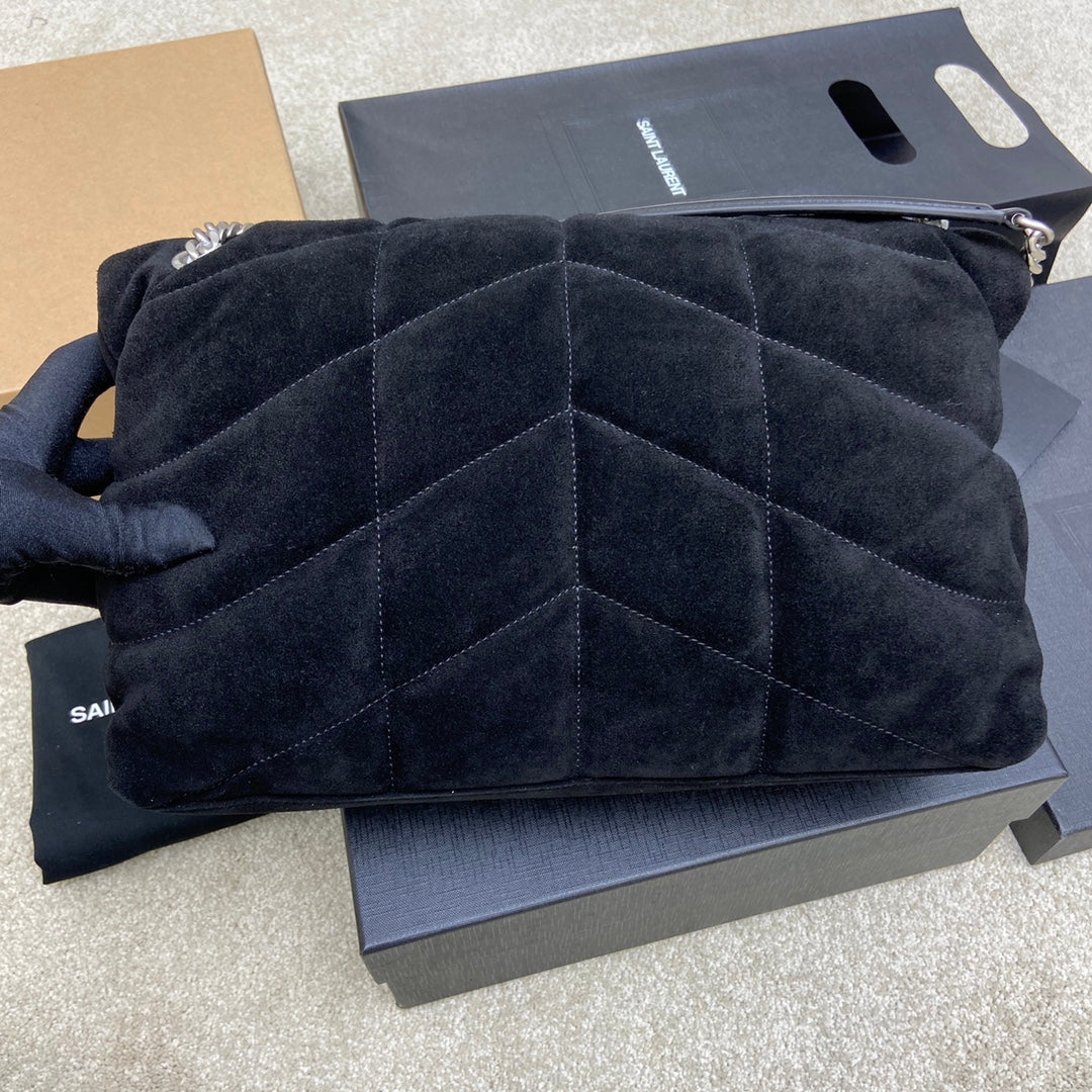 YSL Puffer Suede Black - 29x17x11cm