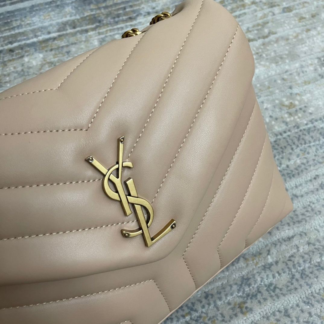 YSL Small Loulou 23 Beige Leather Gold 23x17x9cm