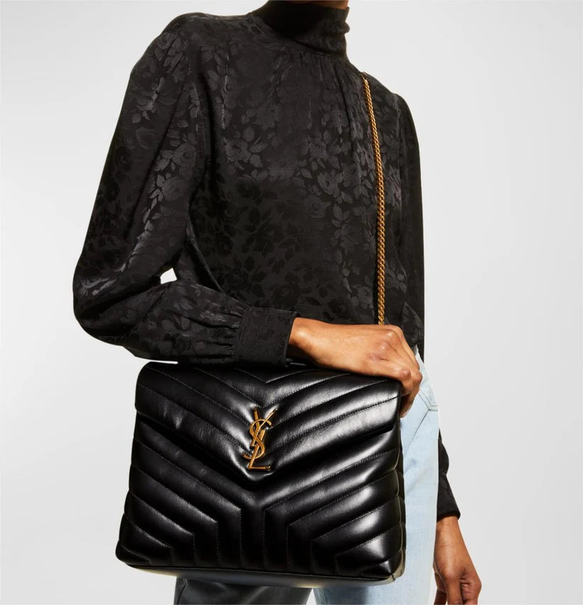 YSL Medium 32 Loulou Bag Black in Gold 32x22x11cm