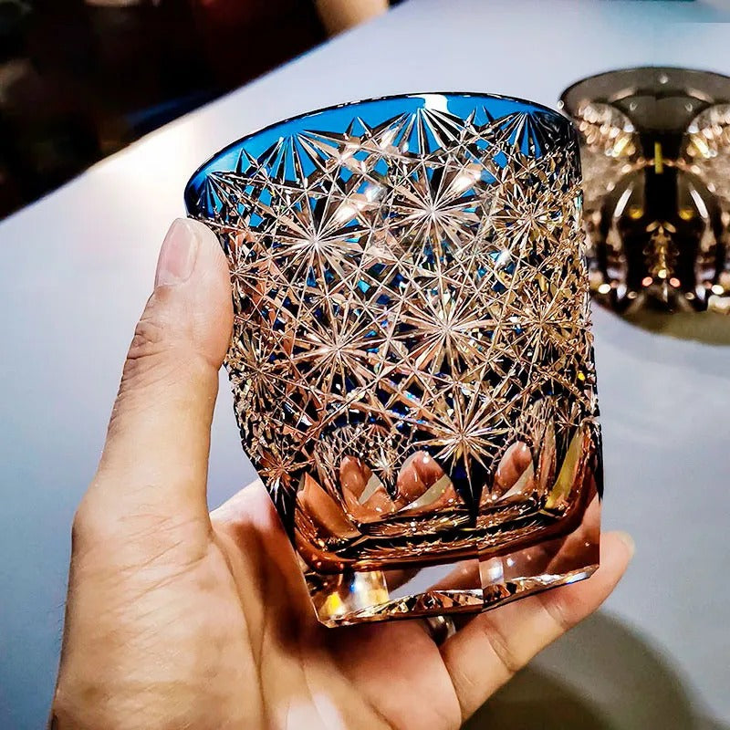 Kirikoya™ Blue Daisy Edo Kiriko Glass Cup