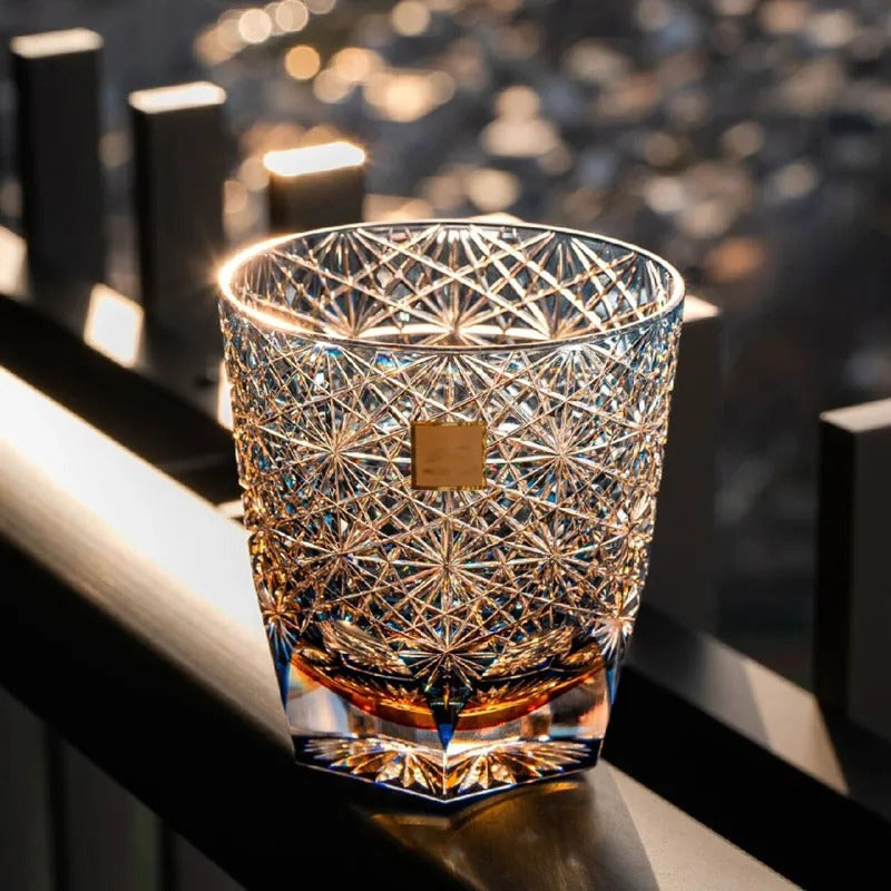 Kirikoya™ Blue Daisy Edo Kiriko Glass Cup